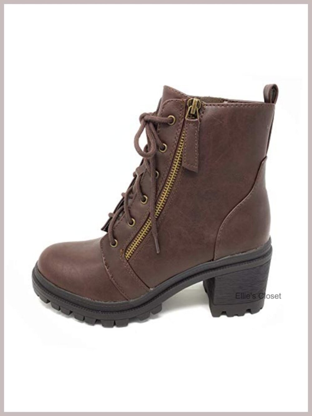 Faux Leather Lace Up High Chunky Heel Ankle Booties